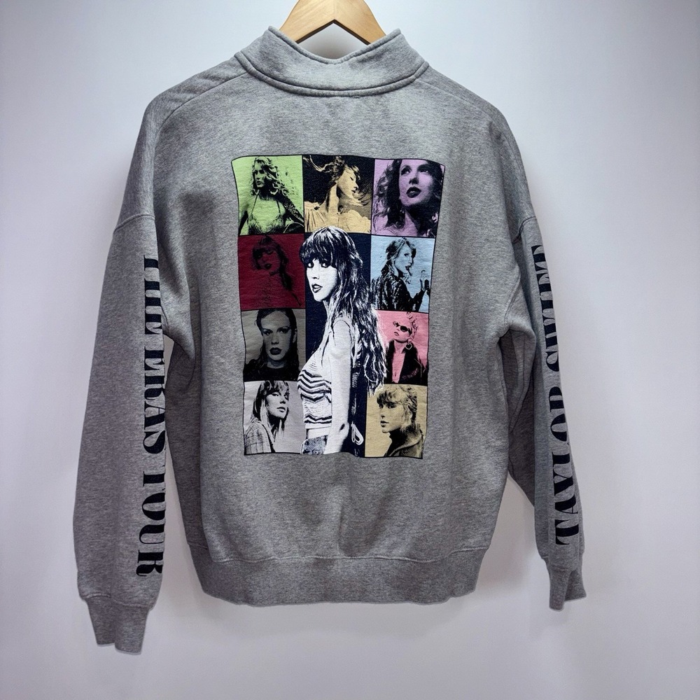 Taylor Swift The Eras Tour Gray Quarter Zip Fleece Pullover Sweatshirt Medium